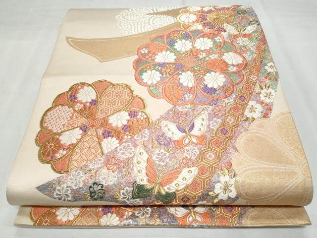 平和屋着物◎六通柄袋帯 唐織 舞蝶花文 金糸 正絹 逸品 CABF7035fb