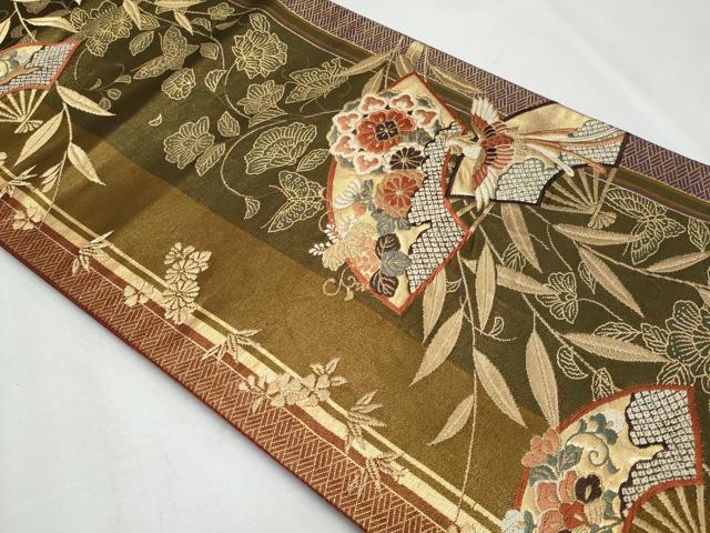 平和屋着物◎六通柄袋帯 唐織 地紙鳳凰花文 金糸 正絹 逸品 CABF7039fb