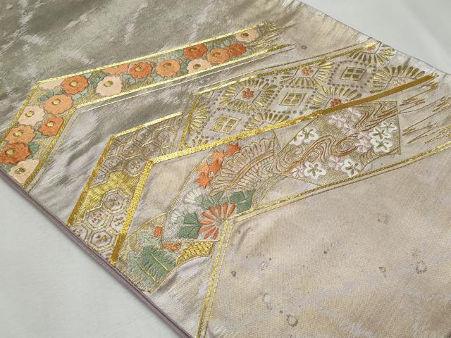 平和屋着物◎太鼓柄袋帯 総刺繍 駒刺繍 吉祥花文 金銀糸 正絹 逸品 CABF7046fb