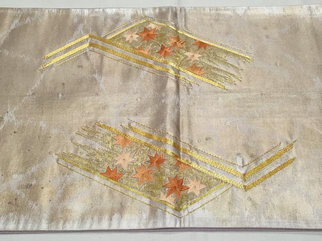平和屋着物◎太鼓柄袋帯 総刺繍 駒刺繍 吉祥花文 金銀糸 正絹 逸品 CABF7046fb
