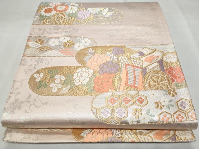 平和屋着物◎六通柄袋帯 唐織 御所車花文 金銀糸 正絹 逸品 CABF7047fb