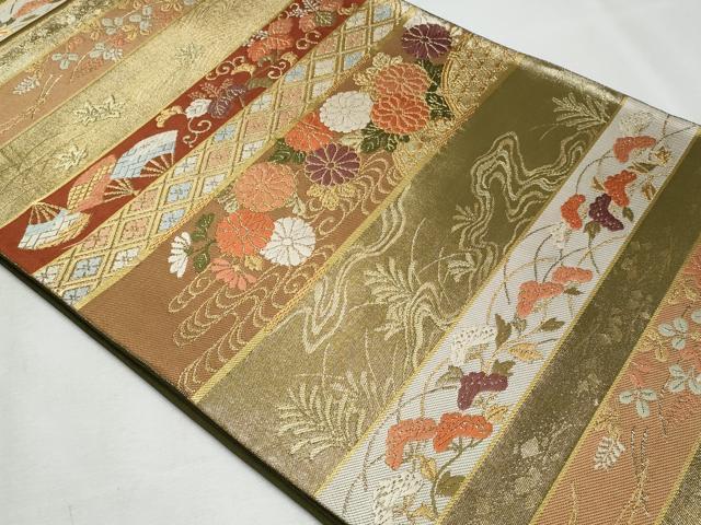 平和屋着物◎六通柄袋帯 唐織 横段花文 金糸 正絹 逸品 CABF7049fb