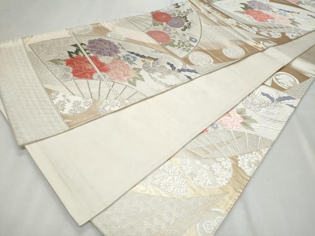 平和屋着物◎六通柄袋帯 唐織 扇面鳳凰花文 金銀糸 正絹 逸品 CABF7055fb