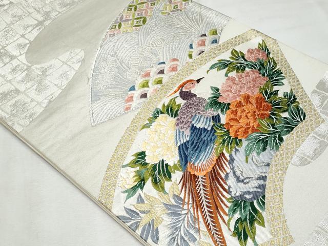 平和屋着物◎六通柄袋帯 唐織 地紙孔雀花文 金銀糸 正絹 逸品 CABF7056fb