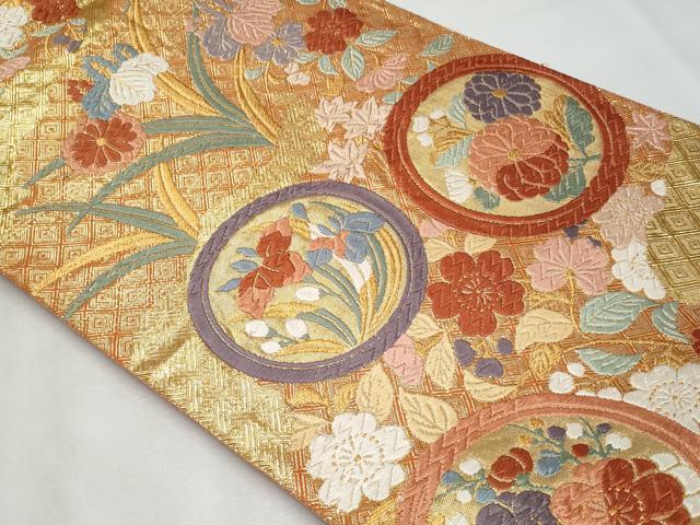 平和屋着物◎佐賀錦 六通柄袋帯 唐織 花丸文 金糸 正絹 逸品 CABF7073fb