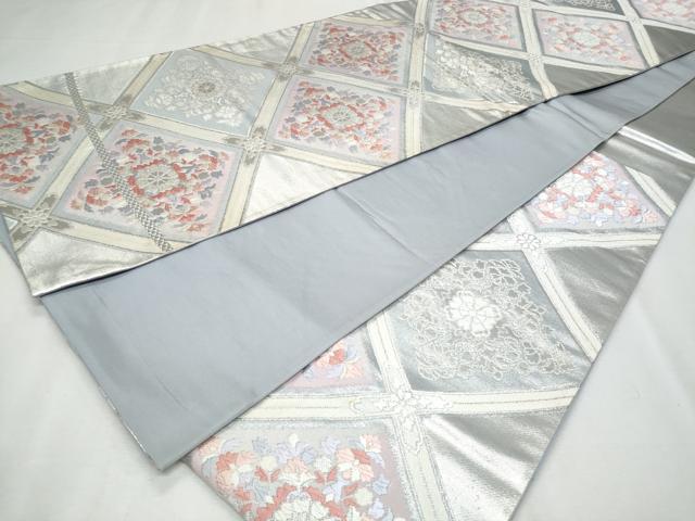 平和屋着物◎六通柄袋帯 唐織 菱花文 銀糸 正絹 逸品 CABF7074fb