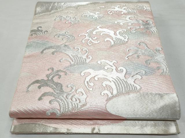 平和屋着物◎六通柄袋帯 立波文 銀糸 正絹 逸品 CABF7080fb
