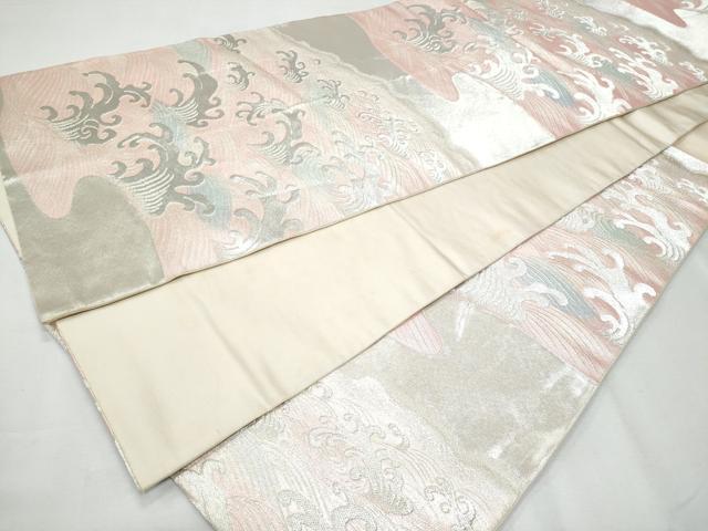 平和屋着物◎六通柄袋帯 立波文 銀糸 正絹 逸品 CABF7080fb