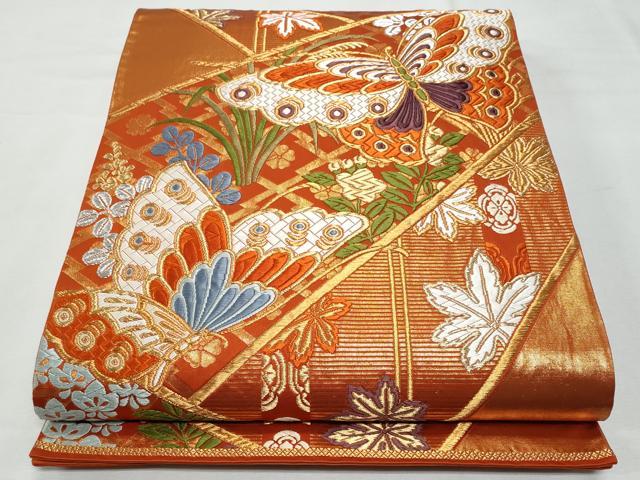 平和屋着物◎六通柄袋帯 唐織 切嵌 舞蝶藤花房 金銀糸 正絹 逸品 CABF7083fb