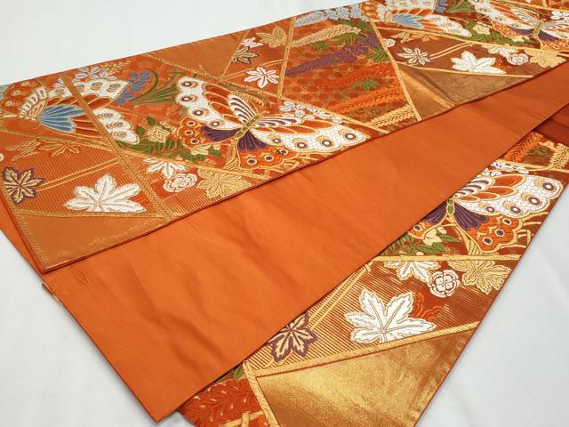 平和屋着物◎六通柄袋帯 唐織 切嵌 舞蝶藤花房 金銀糸 正絹 逸品 CABF7083fb