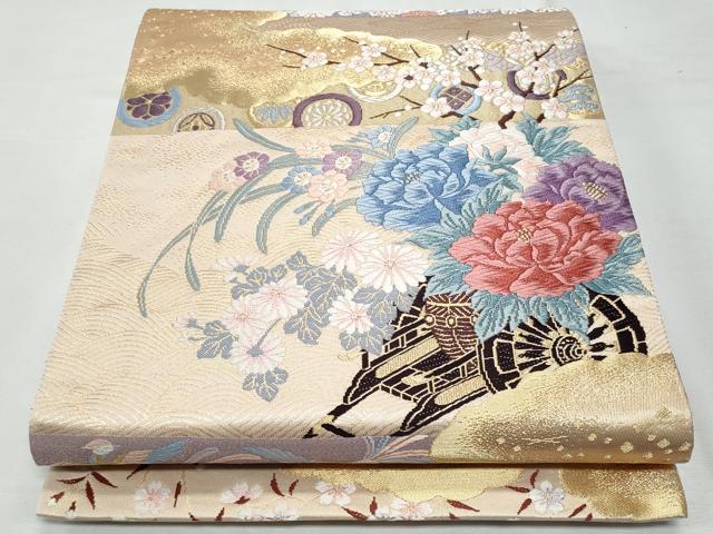 平和屋着物◎六通柄袋帯 唐織 花車文 金糸 正絹 逸品 CABF7084fb