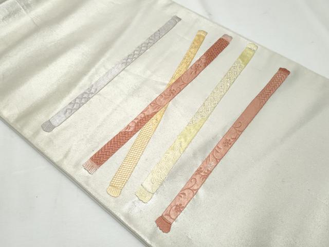 平和屋着物◎太鼓柄袋帯 総刺繍 横笛 銀糸 正絹 逸品 CABF7092fb