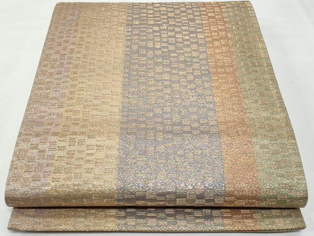 平和屋着物◎六通柄袋帯 間道 金糸 正絹 逸品 CABF7094fb
