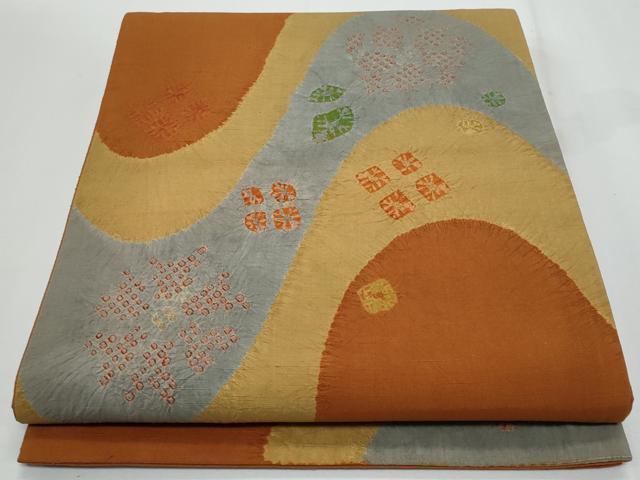 平和屋着物◎太鼓柄袋帯 紬地 絞り 流水花文 正絹 逸品 CABF7154fb