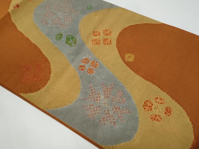 平和屋着物◎太鼓柄袋帯 紬地 絞り 流水花文 正絹 逸品 CABF7154fb