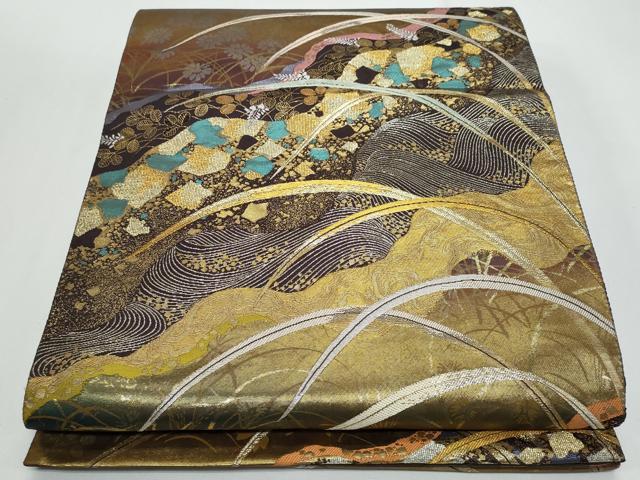 平和屋着物◎六通柄袋帯 露芝の詩 金銀糸 引箔 正絹 逸品 CABF7163fb