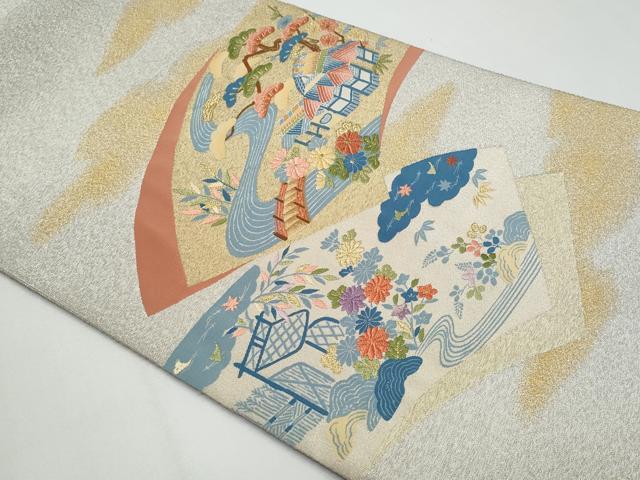 平和屋着物◎太鼓柄袋帯 綴れ 御所解文 金銀糸 正絹 逸品 CABF7167fb