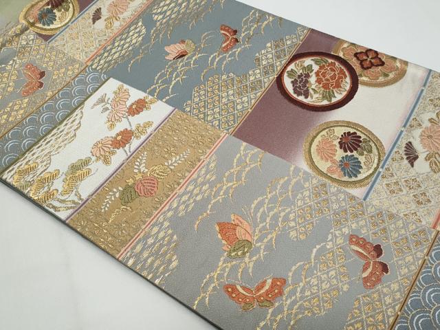 平和屋着物◎六通柄袋帯 唐織 舞蝶花丸文 金彩 正絹 逸品 CABF7170fb