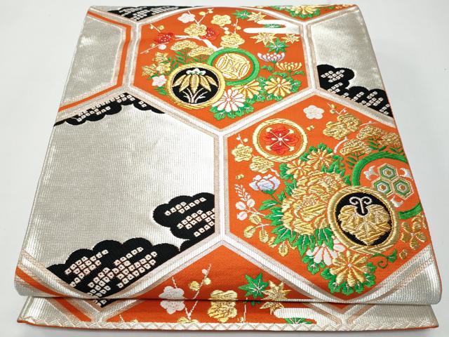 平和屋着物◎六通柄袋帯 唐織 亀甲花文 金銀糸 正絹 逸品