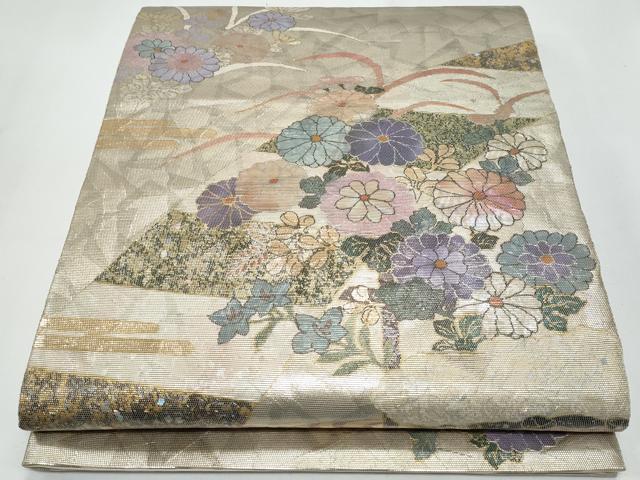 平和屋着物◎太鼓柄袋帯 螺鈿箔 枝花文 金彩 正絹 逸品 CABF7190fb