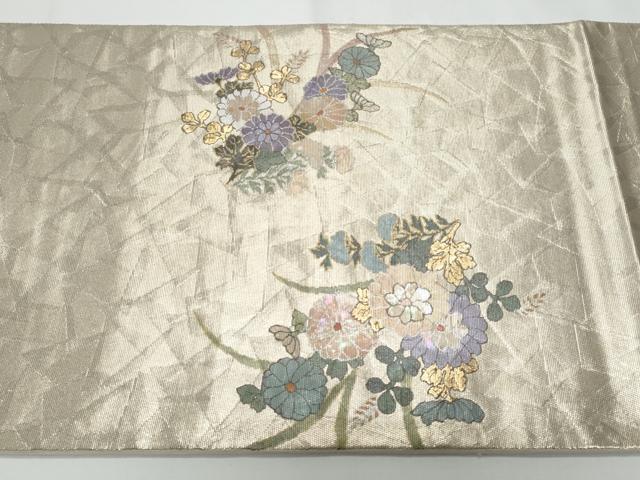 平和屋着物◎太鼓柄袋帯 螺鈿箔 枝花文 金彩 正絹 逸品 CABF7190fb