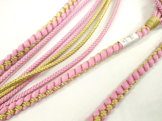 平和屋着物●和装小物 振袖用帯締め 飾り付き パール ピンク 金糸 切り房 逸品 未使用 CABF7216ju