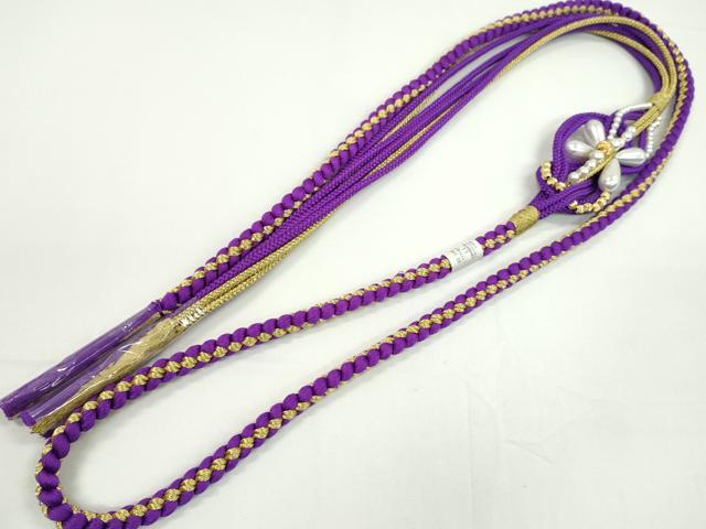 平和屋着物●和装小物 振袖用帯締め 飾り付き パール 紫 金糸 切り房 逸品 未使用 CABF7218ju