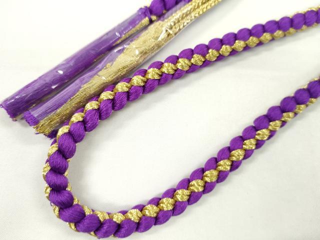 平和屋着物●和装小物 振袖用帯締め 飾り付き パール 紫 金糸 切り房 逸品 未使用 CABF7218ju
