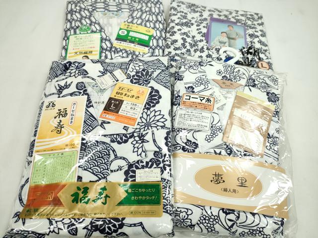 平和屋着物▼和装小物 浴衣生地寝巻きまとめて4点 男性/女性 ガーゼ ガウン 入院着 綿 サイズ:S/L 逸品 未使用 CABF7446ju