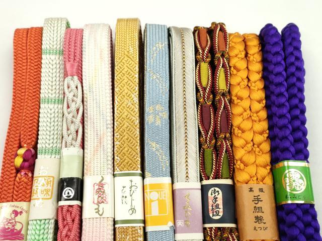 平和屋着物●和装小物 帯締め10本セット 高麗組 手描き 丸組 金糸 逸品 未使用 CABF7520ju