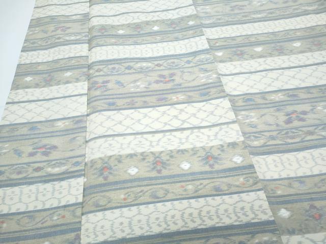 平和屋着物▽上質な紬 単衣 横段花文 正絹 逸品 CABF7653th