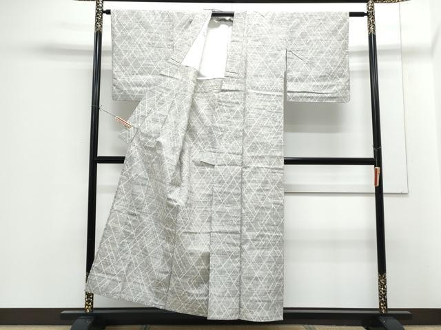 平和屋着物▽上質な紬 単衣 菱重ね文 正絹 逸品 CABF7677th