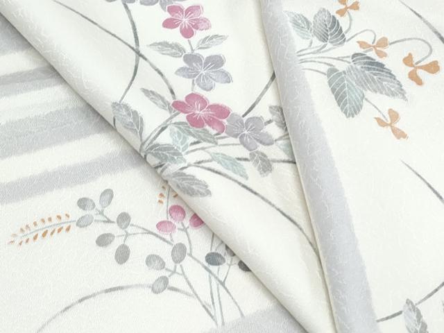 平和屋着物▽上質な小紋 単衣 横段花文 正絹 逸品 CABF7690th