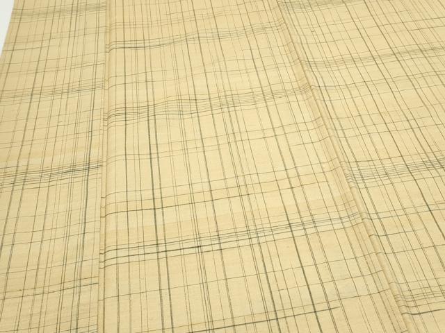 平和屋着物▽上質な紬 単衣 格子文 正絹 逸品 CABF7691th