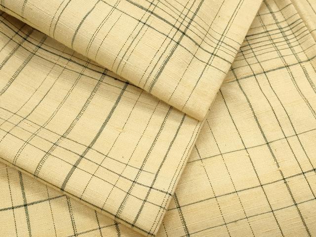 平和屋着物▽上質な紬 単衣 格子文 正絹 逸品 CABF7691th