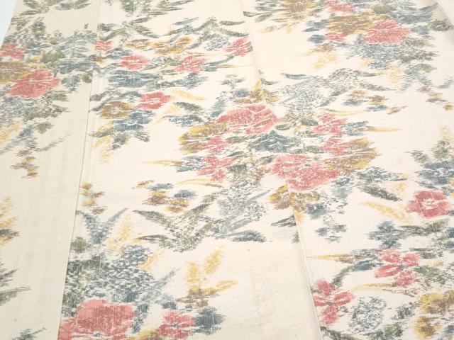平和屋着物▽上質な紬 単衣 草花文 正絹 逸品 CABF7694th