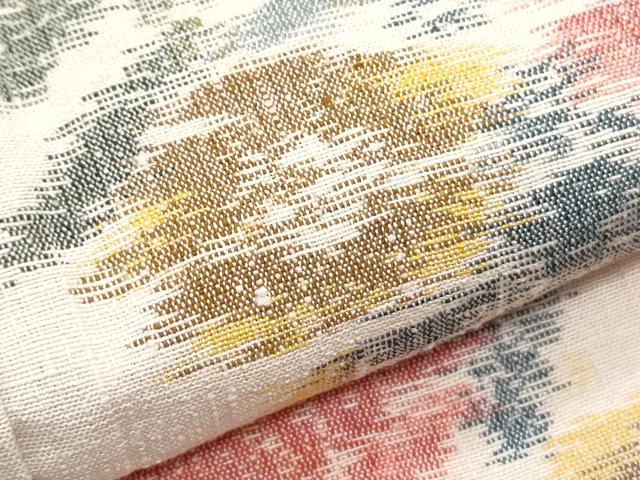 平和屋着物▽上質な紬 単衣 草花文 正絹 逸品 CABF7694th