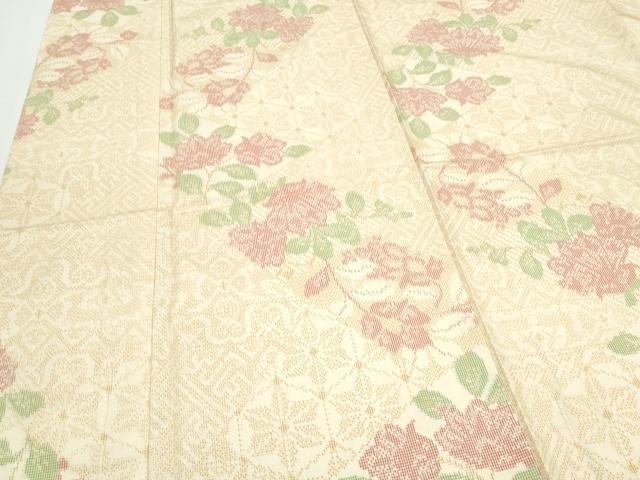 平和屋着物▽上質な紬 単衣 藍波島 草花文 証紙付き 正絹 逸品 CABF7695th