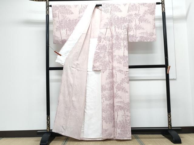 平和屋着物▽上質な小紋 単衣 作家物 草花文 正絹 逸品 CABF7706th