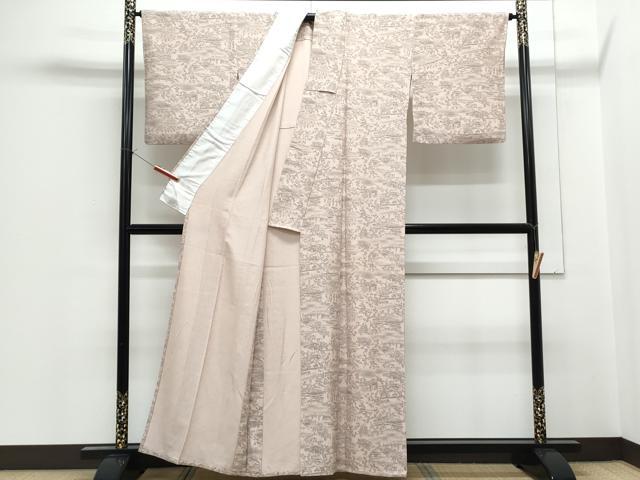 平和屋着物▽上質な小紋 単衣 人物風景文 正絹 逸品 CABF7711th