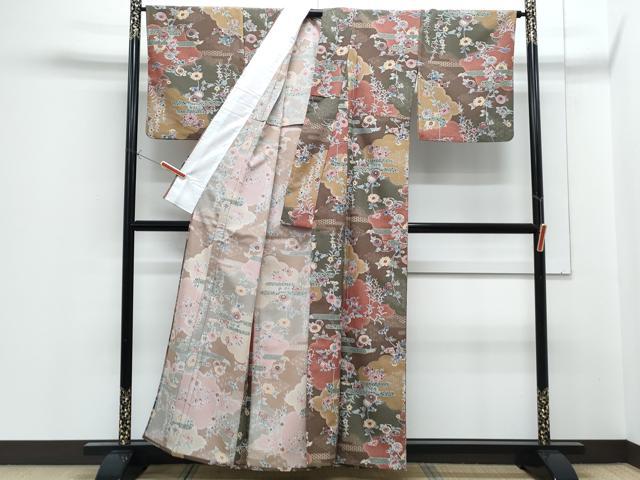 平和屋着物▽小紋 単衣 エ霞花文 洗える着物 CABF7716th