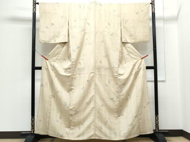平和屋着物▽上質な小紋 単衣 扇面花文 正絹 逸品 CABF7719th