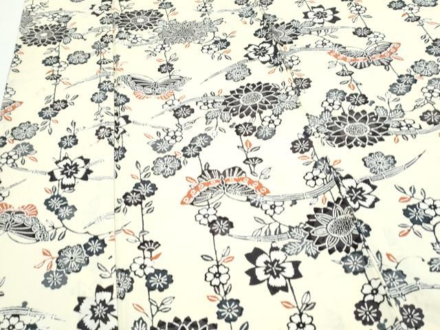 平和屋着物▽上質な小紋 単衣 型染め 花蝶文 正絹 逸品 CABF7724th