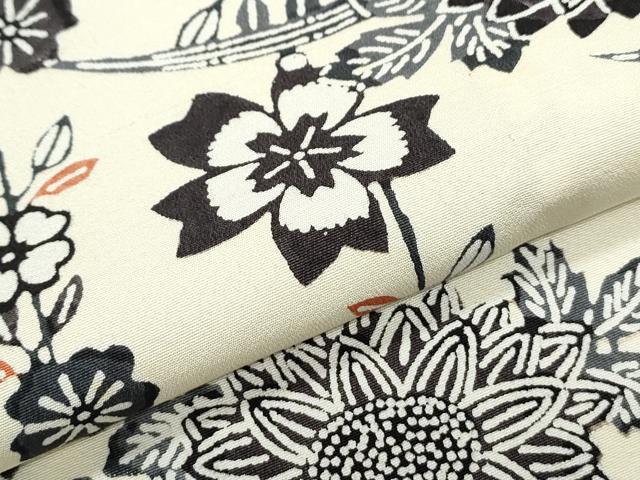 平和屋着物▽上質な小紋 単衣 型染め 花蝶文 正絹 逸品 CABF7724th