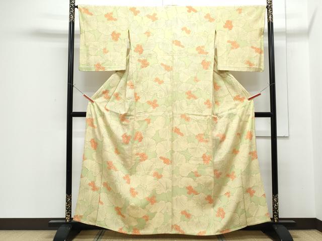 平和屋着物▽上質な小紋 単衣 銀杏 正絹 逸品 CABF7733th