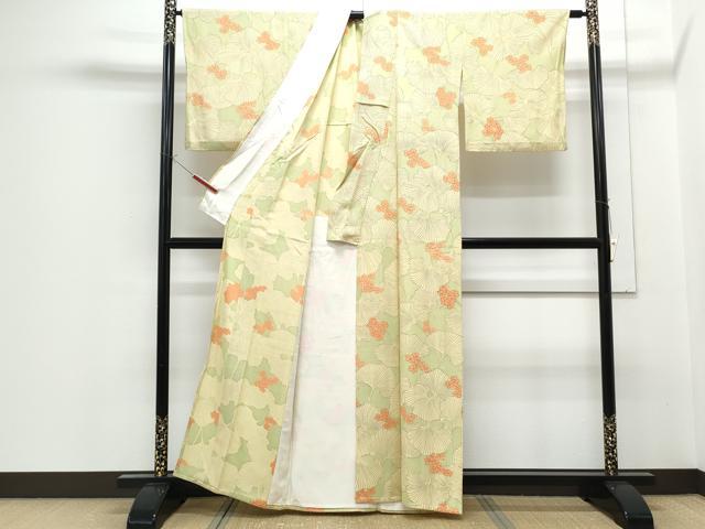 平和屋着物▽上質な小紋 単衣 銀杏 正絹 逸品 CABF7733th