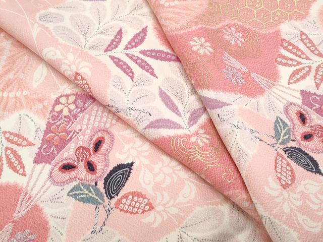 平和屋着物▽上質な小紋 単衣 扇面花文 金彩 正絹 逸品 CABF7741th
