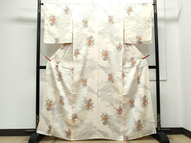 平和屋着物▽上質な小紋 単衣 花車文 正絹 逸品 CABF7752th