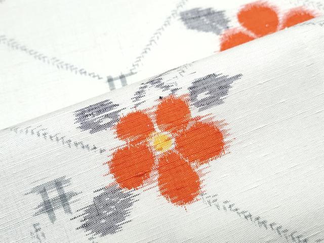 平和屋着物▽上質な紬 単衣 菱枝花文 正絹 逸品 CABF7755th