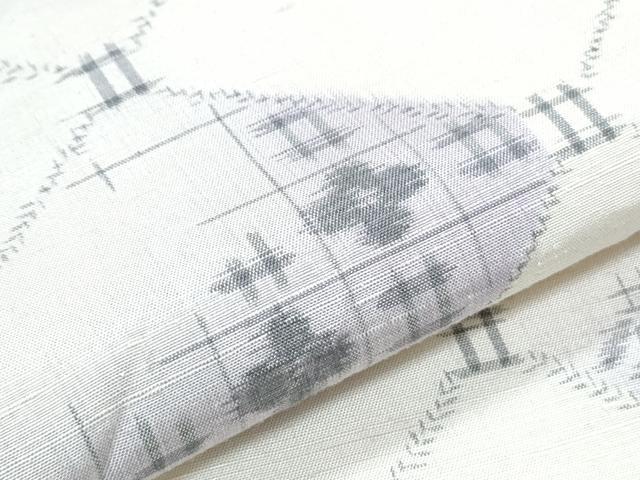 平和屋着物▽上質な紬 単衣 菱枝花文 正絹 逸品 CABF7755th